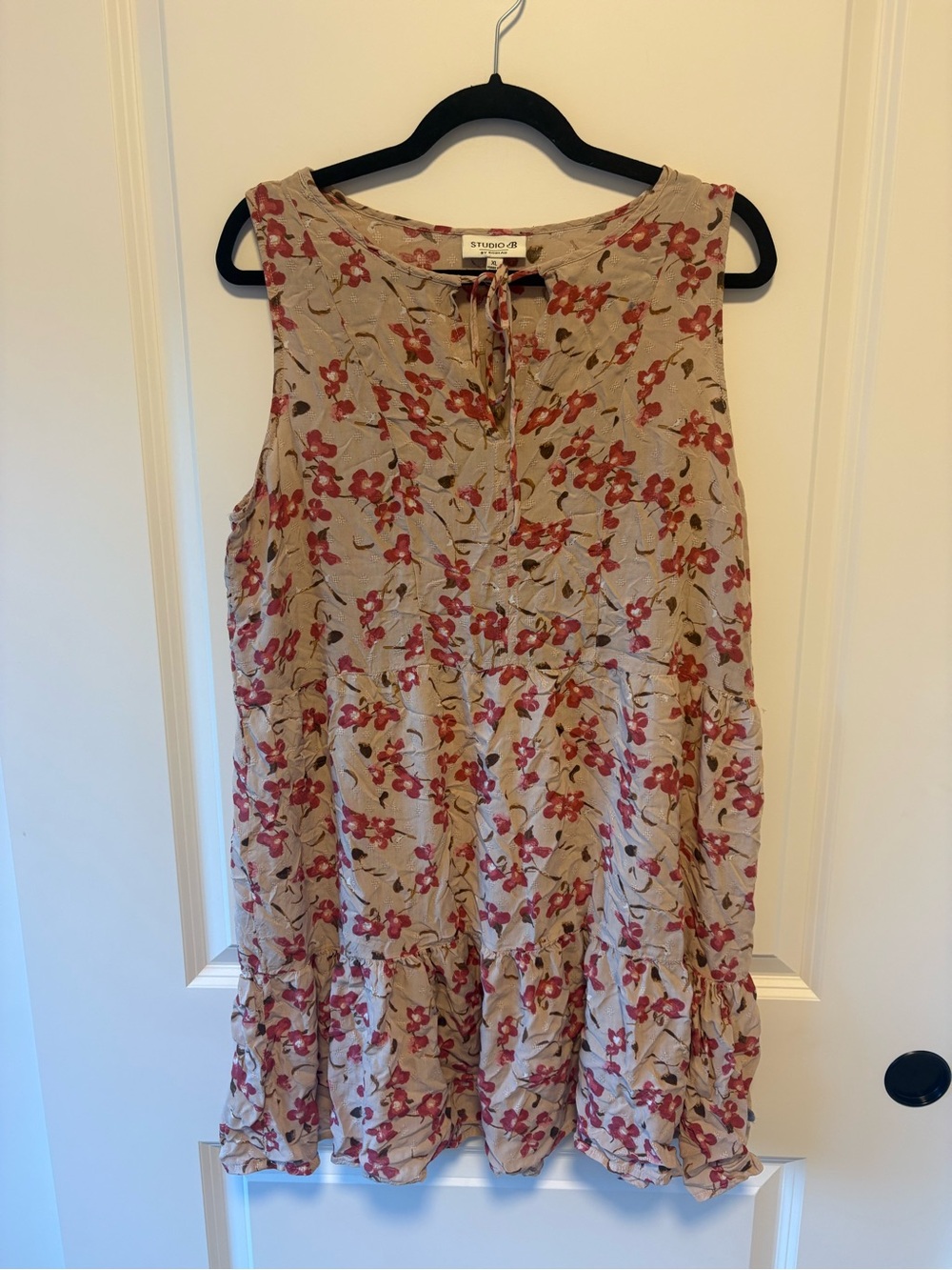 Studio B Beige Floral Tie-Neck Midi Dress